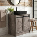 30" Barn Door Bathroom Vanity, Farmhouse Style Standing Pedestal Cabinet with Black and White Ceramic Vessel Sink - color: Black and White Ceramic Sink, size: 30"