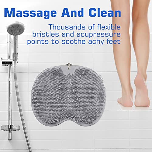 Shower Foot Scrubber Mat Back Washer Exfoliating Bath Wash Pad Wall Mounted Slip Suction Cups for Use in Cleaner Men and Women - color: Gray