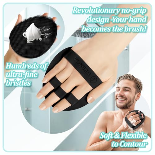 Upgrade Silicone Bath Glove with Straps, 360° Anti-Slip & Enlarged Exfoliating Body Scrubber for Rich Foaming Deep Cleaning, No-Grip & Hand-fit Shower Scrubber for All Skin Types(Blackx2) - color: Black*2