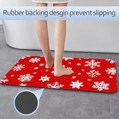 Christmas Snowflakes Bath Mat 29.5"x17",Slim Low-Profile Fast Drying Super Absorbent Bathroom Rug with Non-Slip Backing, Easy-Clean Modern Floor Mat for Tub, Shower, or Entryway - color: Christmas Snowflakes