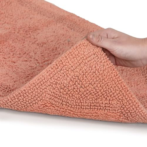 voyzz home Set of 2 Reversible Bath Rug 20x32 inch -17x24 inch | 100% Cotton Hand Tufted Soft & Absorbent Bath Mat|Washable Quick Dry Shaggy Shower Mat | Non-Slip Mordern Bathroom Decor | Peach… - color: Peach Shaggy Set of 2 20x32-17x24