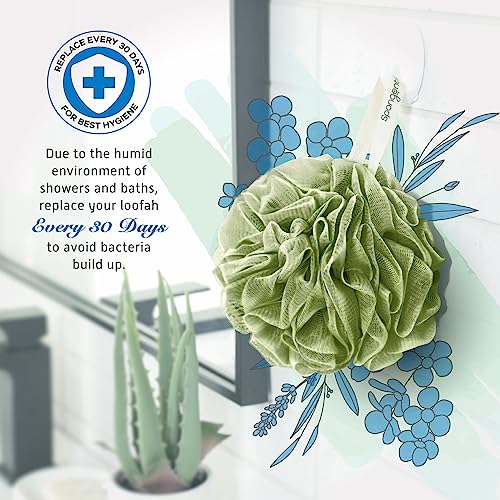 Spongentle Shower Loofah Bath Sponge, Body Scrubber with Soft Mesh, Exfoliating Bath Pouf and Body Wash Sponge for Women and Men, Bath Accessories Cleaning Tool, Large 60g 4 Pack - style: Ocean Breeze