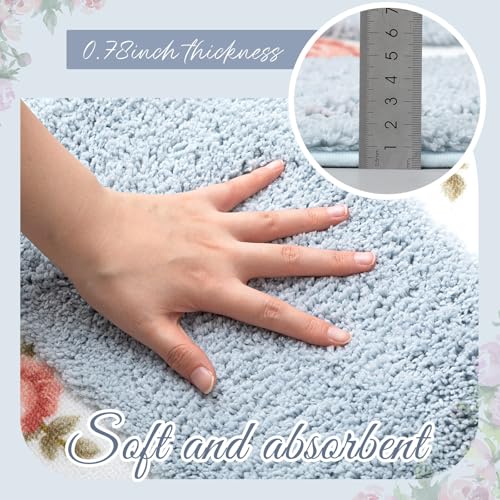Timgle 4 Pcs Rose Flowers Coquette Bathroom Rugs Set Coquette Decor Rose Flower Area Rugs Non Slip Absorbent Washable Door Mat Floral Bathroom Carpet for Home Hotel, 4 Shapes (Blue) - color: Blue