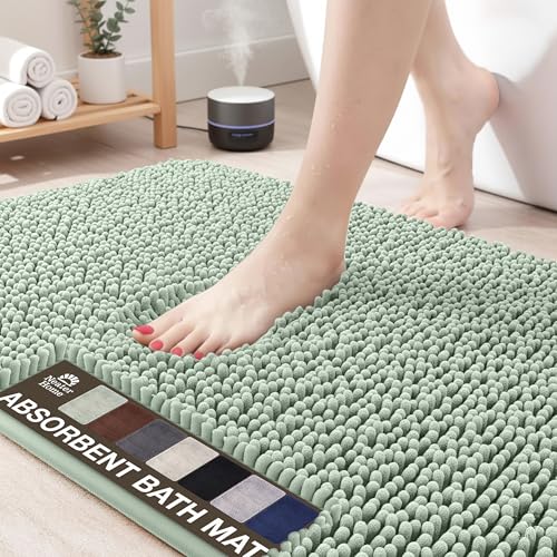 Neater Home Plush Bathroom Rugs 36x24 Thick Chenille Quick Dry Microfiber Absorbent Bath Mat, Soft Bath Rugs, Machine Washable Bathroom Floor Mat for Tub Shower Sink, Home Decor Accessories, Green - color: Sage Green, size: 36" x 24"