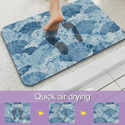 Blue Pattern Bathroom Mat, Non Slip Rubber Backed Fast Dry Bath Rug, Thin Bath Mat for Bathroom Kitchen 17"x30" - color: Blue Pattern