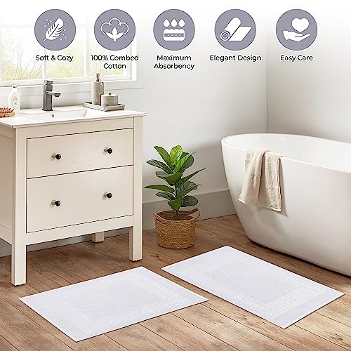 Superior Heavyweight Cotton Bath Mats, Bath Rugs For Bathroom Accessories, Washable Rug For Shower, Bath, Toilet, Modern Decor, No Backing, Luxury Hotel And Spa Quality, Set of 2, 22" x 35", White - color: White, size: 22" x 35" (Set of 2)