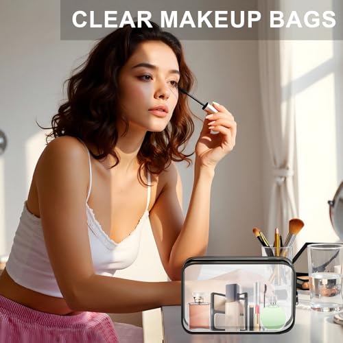 Clear Toiletry Bag, 12 Pack TSA Approved Toiletry Bag Carry on Travel Accessories Bag, Quart Size Bag for 3-1-1 Liquids Airport Airline Compliant Clear Makeup Bag with Metal Zipper (Black Bags) - style: Black Bags