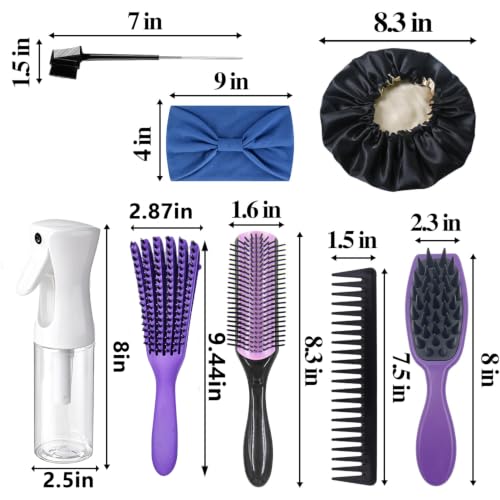 12Pcs Detangling Brush Set for Curly Hair, Curly Hair Brush with Sleep Bonnet Afro America/African 3a to 4c Texture, Easier and Faster on Wash Days - color: Gradient-12 piece set