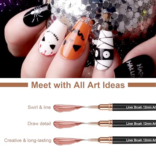 Artdone Metallic Nail Art Pens, Liner Brushes Set, 5PCS Black Nail Tools | For Long Lines, Thin Details, Fine Drawing, Liner Brush UV Gel Polish Painting Nail Design Sizes 5/8/12/20/25mm - color: Black Liner Brush Set