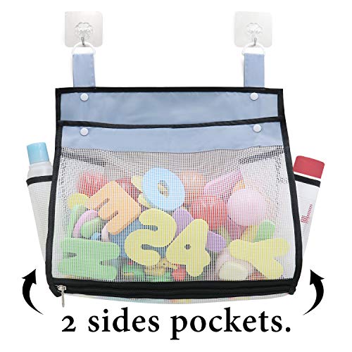 Muchufn Bath Toy Organizer Multiple Ways to Hang | Extra Large Opening Bathroom Toy Holder, Bottom Zipper Bathtub Toy Storage Bag (Black) - color: Black