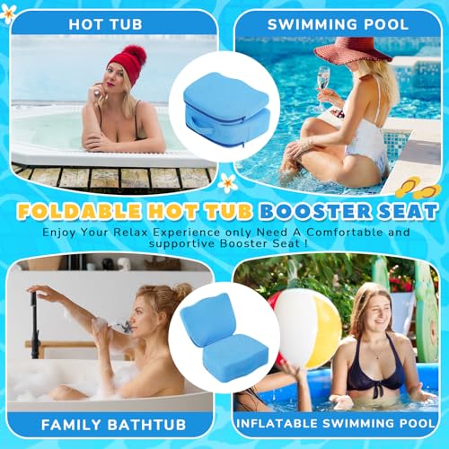 Yerliker 1 Pcs Foldable Hot Tub Booster Seat for Adults, Adjustable 2 Heights up to 6.3", Weighted Booster Seat 3D Air Mesh Hot Tub Accessories Quick Dry Micro Dot Non Slip for Spa Bathtub Pool - color: Blue
