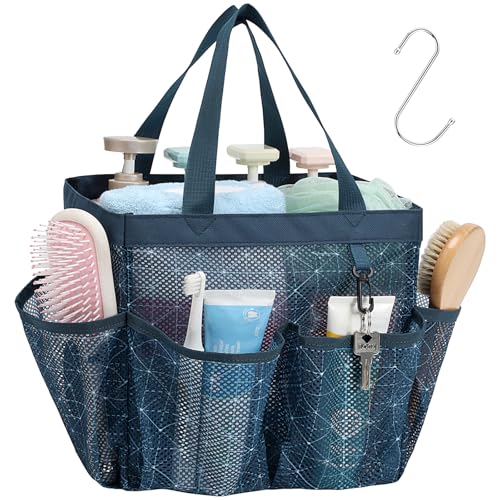 Mesh Shower Caddy Portable - 8 Pockets, S-Hook, Shower Bag for Dorm Camping | 2-Handle, Quick-Dry, Toiletry Organizer, College Dorm Room Essentials for Girls, Gym, Travel & Bathroom, Starlight Navy - color: Starlight Navy, size: L (Classic Dorm Caddy)