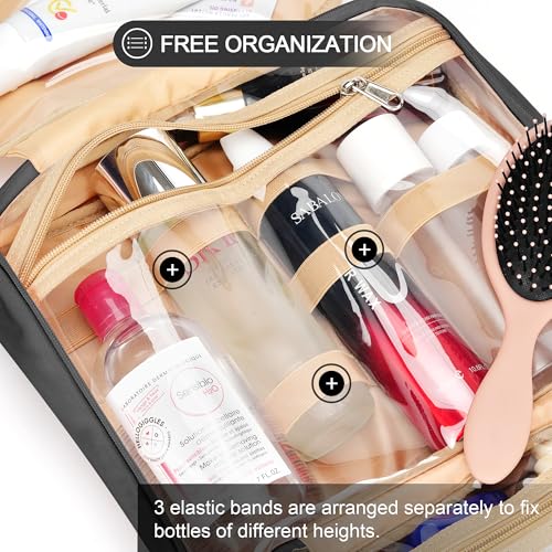 Travel Hanging Toiletry Bag for Women and Men, with 8 Leak Proofing Silicone Bottle Covers, Waterproof Makeup Accessories, Cosmetic Essentials, Cruise Ship Toiletries Bag with Jewelry Organizer, Black - color: Black, size: Medium*1 + Leak Proofing Bottle