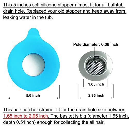 Seatery 2PCS Bathtub Stopper Hair Catcher Kit, Bathtub Drain Strainer, Tub Stopper Plug Cover, Sink Filter, Silicone Drain Stopper for Bathroom, Laundry (Blue) - color: Blue
