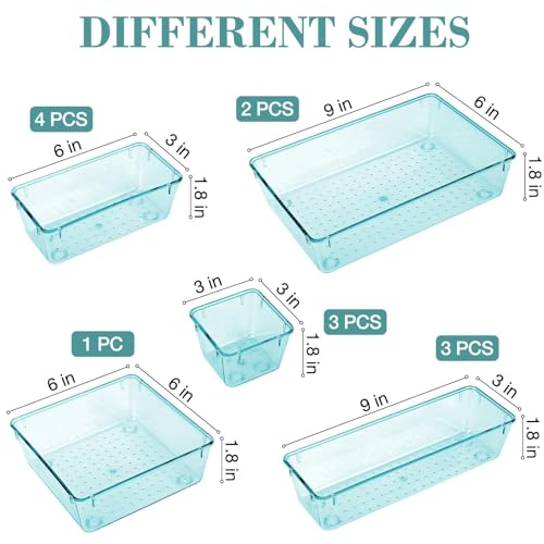 StorMiracle 13 PCS Drawer Organizer Set, 5 Varied Size Bathroom and kitchen Drawer cabinet organizer Trays, Clear Storage Bins for Makeup, Jewelry, Utensils and Gadgets - color: Sea Blue, size: 13 PCS