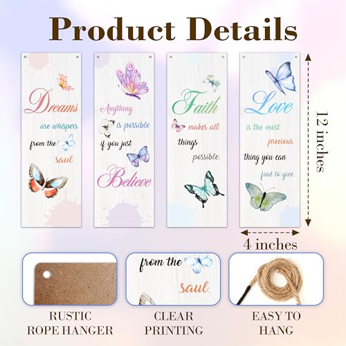 4 Pcs Butterfly Wall Decor Wooden Sign, Butterfly Inspirational Sign Decor For Women Friends, Dream Believe Wooden Hanging Sign, Inspirational Wall Art For Bedroom Home Farmhouse Room Decorations, A08 - color: Butterfly Inspirational