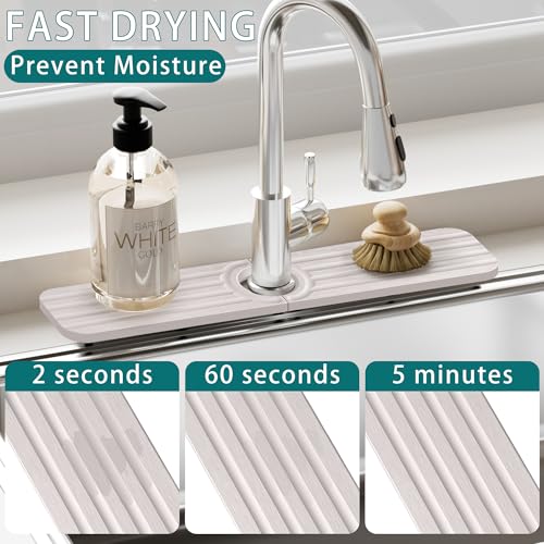 Water Absorbing Stone Kitchen Sink Mat, Faucet Splash Guard for Bathroom Counter - color: 19.7" x 3.9" White C