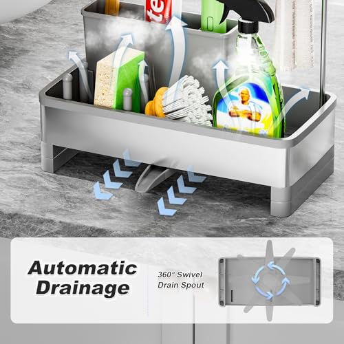 Ewaiira Sponge Holder for Kitchen Sink, Stainless Steel Sink Caddy with Brush Holder & Dishcloth Rack, Countertop Sink Organizer, Soap Dispenser Kitchen Organizers Storage Essentials (F-Gray 9.8″) - color: F-gray