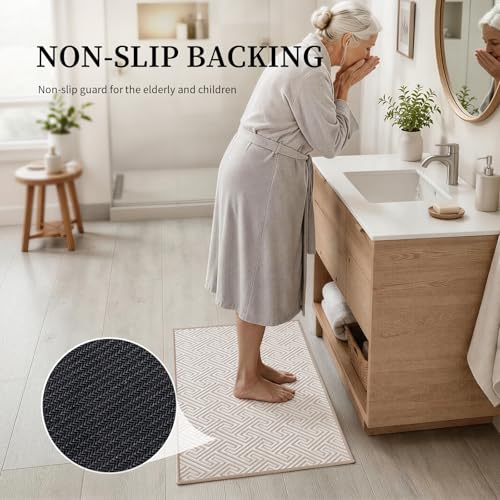 YIHOUSE Beige Bathroom Rugs 17"x24", Quick Dry Non Slip Bath Rug, Absorbent Machine Washable Thin Bath Mat for Restroom Floor Tub Laundry Room Home Decor - color: Beige, size: 1'5" x 2' (Rectangular)