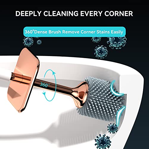 Toilet Brush and Holder, Elegant 2 Pack Silicone Toilet Bowl Brush Set with Ergonomic Long Handle, Modern Bathroom Decor Cleaning Accessories, Durable, Deep Cleaning - Black & White