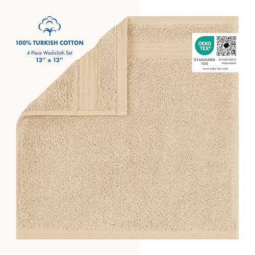 Cotton Paradise 100% Cotton Turkish Towel Set, Soft Absorbent Quick Dry, 4 Piece Washcloth Set, Beige - color: Beige, size: 4 PC SET (13x13")