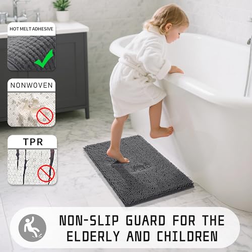 Yimobra Washable Bathroom Rugs, Super Soft & Absorbent Chenille Bath Mat for Floor & Carpet, Quick Dry Non Slip Bath Mat for Tub Shower, 24" x 17",Dark Gray - color: Dark Gray, size: 24" X 17"