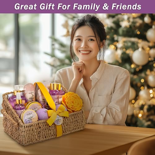 Aqua Elegante Bath Spa Gift Set - 15 Piece Premium Basket with Wash, Bubble Bath, Lotion, Salts, Body Scrub, Towel, Shower Puff, Bathbombs, Reusable Basket, Gifts for Women - Honey & Lavender - size: 15 Piece Set (Reusable Basket)