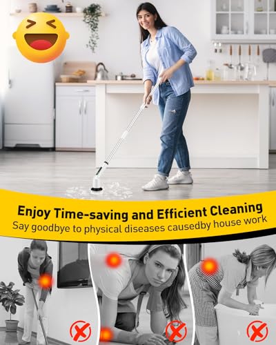 Electric Spin Scrubber for Cleaning Bathroom, Shower Scrubber Cordless Cleaning Brush with IPX7 Waterproof & 2 Speed, 3 Flat Brush Heads, Bathroom Cleaning Supplies for Shower Tub Kitchen Tile Toilet - color: White, size: 3 Brush Heads