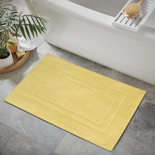 Feather & Stitch 2 Piece Towel Like Bath Mats (30x21 Inch) 100% Cotton Terry Bath Mats, Bathroom Shower Floor Mats [NOT A Bathroom Rug], Soft Absorbent Washable Mats - Yellow - color: Yellow