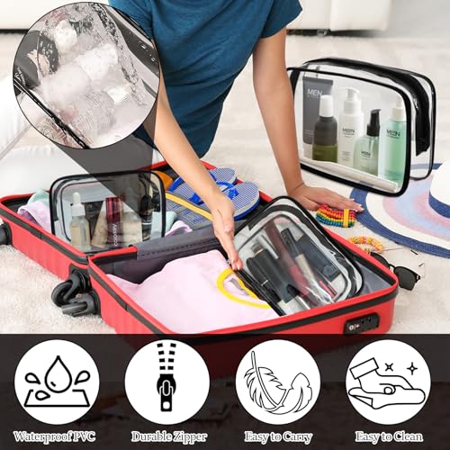 4 Packs Large Clear Cosmetic Bag, Waterproof Clear Makeup Toiletry Organizer Pouch, Reusable PVC Plastic Storage Bags with Zipper for Travel - color: Black