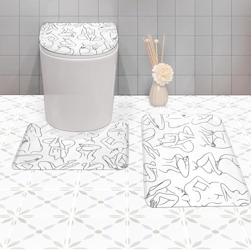 SVBright 4PCs Abstract Black White Bathroom Sets Women Line Shower Curtain Set 72Wx72H Modern Bathroom Rug Quick Dry Bath Rug Mat Toilet Mat U-Shape Cover Nonslip Washroom Decor Shower Accessories - color: A-03white（4pcs）, size: 72"W x 72"L (Pack of 4)