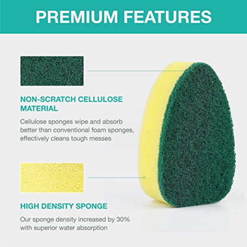 Dishwand Refills with Handle, Dish Wand Refill Replacement Sponge Head 6Pcs | Non-scratch Heavy Duty Sponge Heads Set,Soap Dispenser Scrubbers,Dishwashing Scrub Dispensing Brush Pads,Dishwasher Cleaning - color: Yellow, size: 7 Piece Set