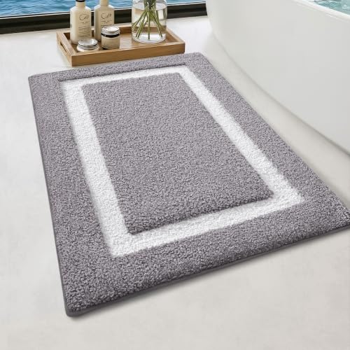 Color&Geometry Gray Bathroom Rugs 24x16, Extra Soft Absorbent Microfiber Bath Rug, Non-Slip Bathroom mat, Washable Plush Bath Mats for Bathroom, Shower, Bathtub, Laundry, Small, Light Grey and White - color: C, size: 16"x24"（small）