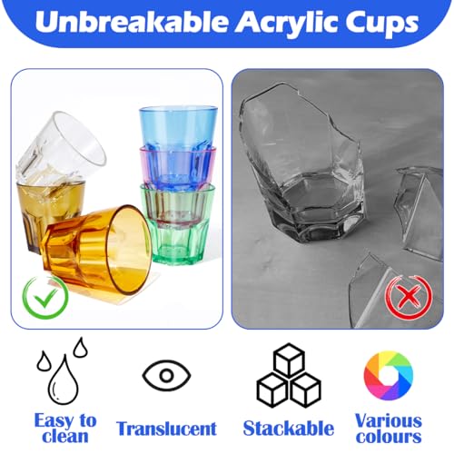 Plastic Drinking Glasses Set of 6, Unbreakable Coloured Water Tumbler, Acrylic Plastic Cups, Reusable Kids Drinking Cups for Children Kitchen Picnic Party Juice Whiskey Wine (6pc-6color-160ml/5.4oz) - color: 6pc-6color-160ml/5.4oz