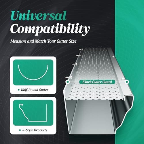 5 Inch Gutter Guards Aluminum | 25 PCS 100 ft DIY Rain Gutter Covers with 0.157 Inch Holes for Leaves Debris Clogs
