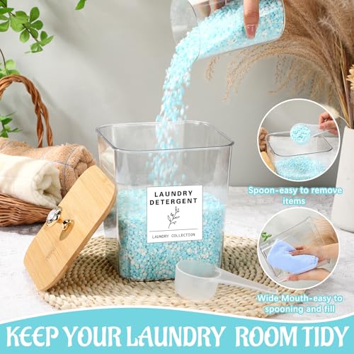 Reallnaive 5 Pcs Laundry Pods Container and Dryer Sheet Holder, 3L Laundry Room Organization Storage Containers with Lids and Labels for Detergent Powder Organizer, Scent Booster, Powder