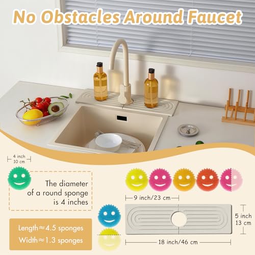 Detachable Faucet Handle Drip Catcher, Dish Drying Mat Soap Sponge Holder Tray for Kitchen Accessories, Bathroom Counter Sink Splash Guard, Home Organization Gadgets Organizer for Farmhouse, Ash Gray - size: 18" x 5"