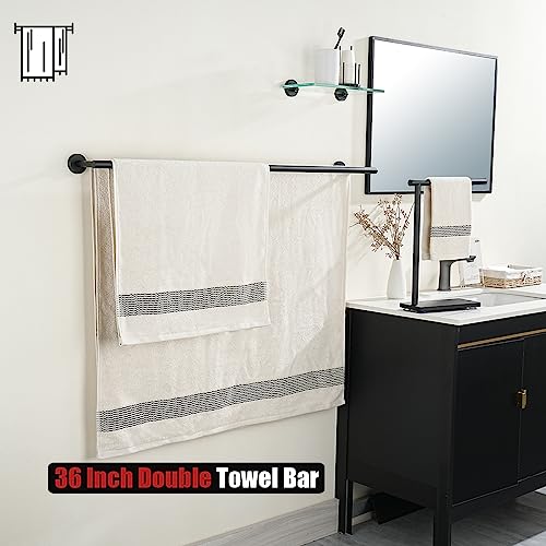 JQK Double Towel Bar Black, 39 Inch 304 Stainless Steel Thicken 1mm Towel Rack for Bathroom, Bath Towel Holder Matte Black Wall Mount, Useable Length 36 Inch, TB100L36-PB - color: Matte Black, size: 39 Inch