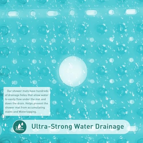 Large Square Shower Mat 27 x 27 Inch Clear Green, Non Slip Shower Bathtub Mats for Inside Shower with Big Suction Cups Drain Holes, Anti Slip Bathroom Floor Stall Mats, Easy Clean, BPA-Free - color: Clear Green