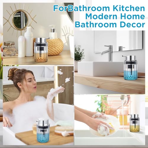 Potchen 2 Pcs Refillable Foaming Hand Soap Dispenser 10 oz Plastic Dispenser Pump Lotion Foaming with Silver Pump for Bathroom Vanities Kitchen(Clear) - color: Clear