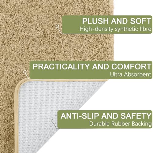 AROGAN Luxury Long Bathroom Runner Rug, 24x36 Inch Thick Soft and Absorbent Non Slip Bath Mat, Rubber Backing Quick Dry Rugs Carpets, Machine Washable Plush Mats for Shower Floor, Beige - color: Beige, size: 2' X 3' (24" X 36")