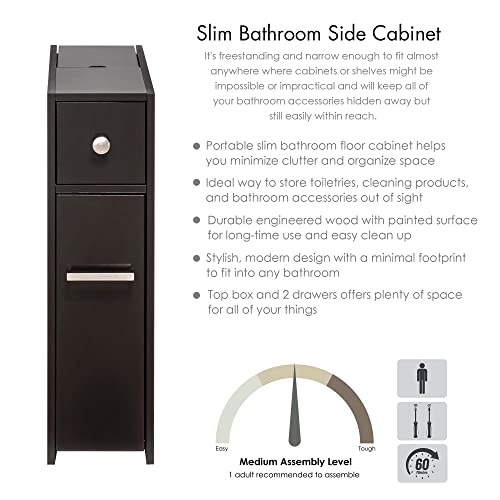Spirich Slim Bathroom Storage Cabinet, Free Standing Toilet Paper Holder, Bathroom Cabinet Slide Out Drawer, Espresso - color: Espresso
