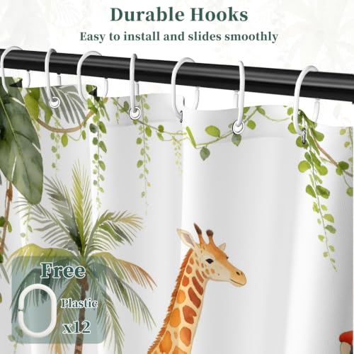 Fabric Shower Curtain with Hooks YJY01569 - color: Tropical Jungle Animals