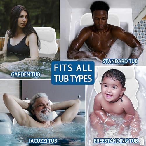 Poemland Full Body Bath Pillow for Tub - Extra Long & Thick Tub Pillow with Head, Back & Lumbar Support, 168 Non-Slip Suction Cups, Soft 5D Mesh Spa Cushion, Fits All Tubs-Gift for Soaking(White) - color: White
