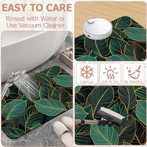 Gold Green Tropic Leaves Bathroom Rugs,Bath Mats for Bathroom, Low Pile Absorbent Bath Mat,Rubber Backing Non Slip Washable Thin Quick Dry Door Mat 17x29.5 Inch - color: Gold Green Tropic Leaves