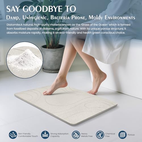Stone Bath Mat Quick Dry Diatomaceous Earth Bath Mat Non-Slip Shower Stone Bathmat Super Absorbent Water Diatomite Bathroom Floor Pad, Natural, Esay to Clean, 23.6 x 15.4 (Flow Line-Beige) - color: Flow Line-beige