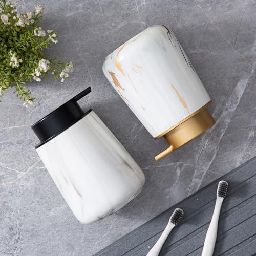 Enra Ceramic Foaming Soap Dispenser,12 oz Marble Foam soap Dispenser Bathroom Refillable Hand Soap Dispenser for Bathroom Kitchen with Easy-to-Press Pump(Marble Foam Type) - color: Black Foam Type