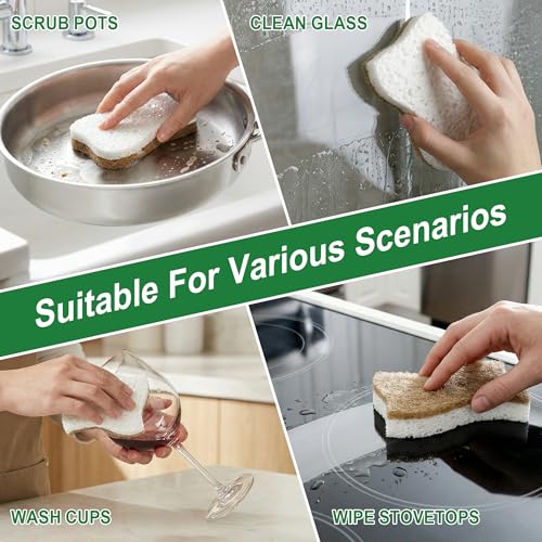 LILAC Natural Cellulose Sponges for Dishes - Ergonomic Non-Scratch Kitchen Scrub Sponges - 100% Biodegradable & Eco-Friendly Cleaning Sponges for Non-Stick Cookware, Bathroom & Household (10 Pack) - size: 10 Pack
