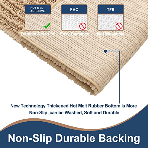 FLOLEOPA Luxury Chenille Beige Bathroom Rugs Bath Mats Sets, Extra Soft and Absorbent Bathroom Rugs Non Skid Machine Wash Dry Bath Mats（47"x17" Plus 17"x24"） - color: Beige, size: 47"x17" Plus 17"x24"