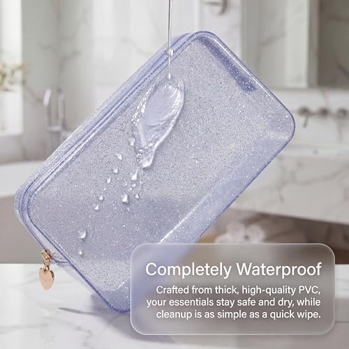 RSRSLEII Stardust Twinkle Jelly Travel Makeup & Toiletry Bag, Waterproof PVC Cosmetic Bag/Case for Women，Zipper SPF Beach Bag for Sunscreen Skincare and Daily Essentials (06Silver-Large) - color: 06Silver-Large